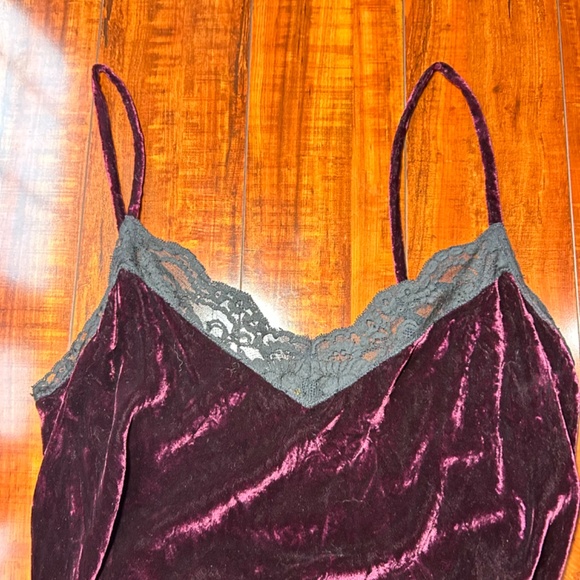 Vintage Polo Ralph Lauren Silk Maroon Purple Velvet Night Dress Slip Lace - Picture 2 of 8